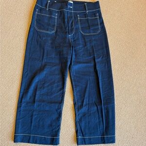 Mauve Navy Wide Leg Pants with White Stitching